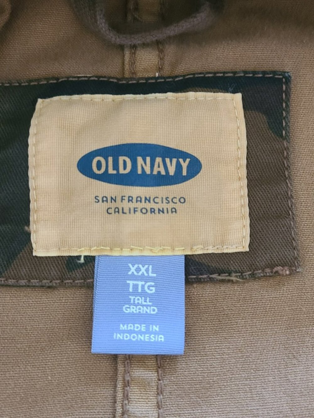 Old Navy Men XXL Tall Brown Utility Field Jacket M65 4 Pocket Hooded Cotton - Picture 10 of 12